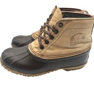 Vintage Sorel Kaufman Canada Mens Tan Brown Leather Rubber Duck Boots 11